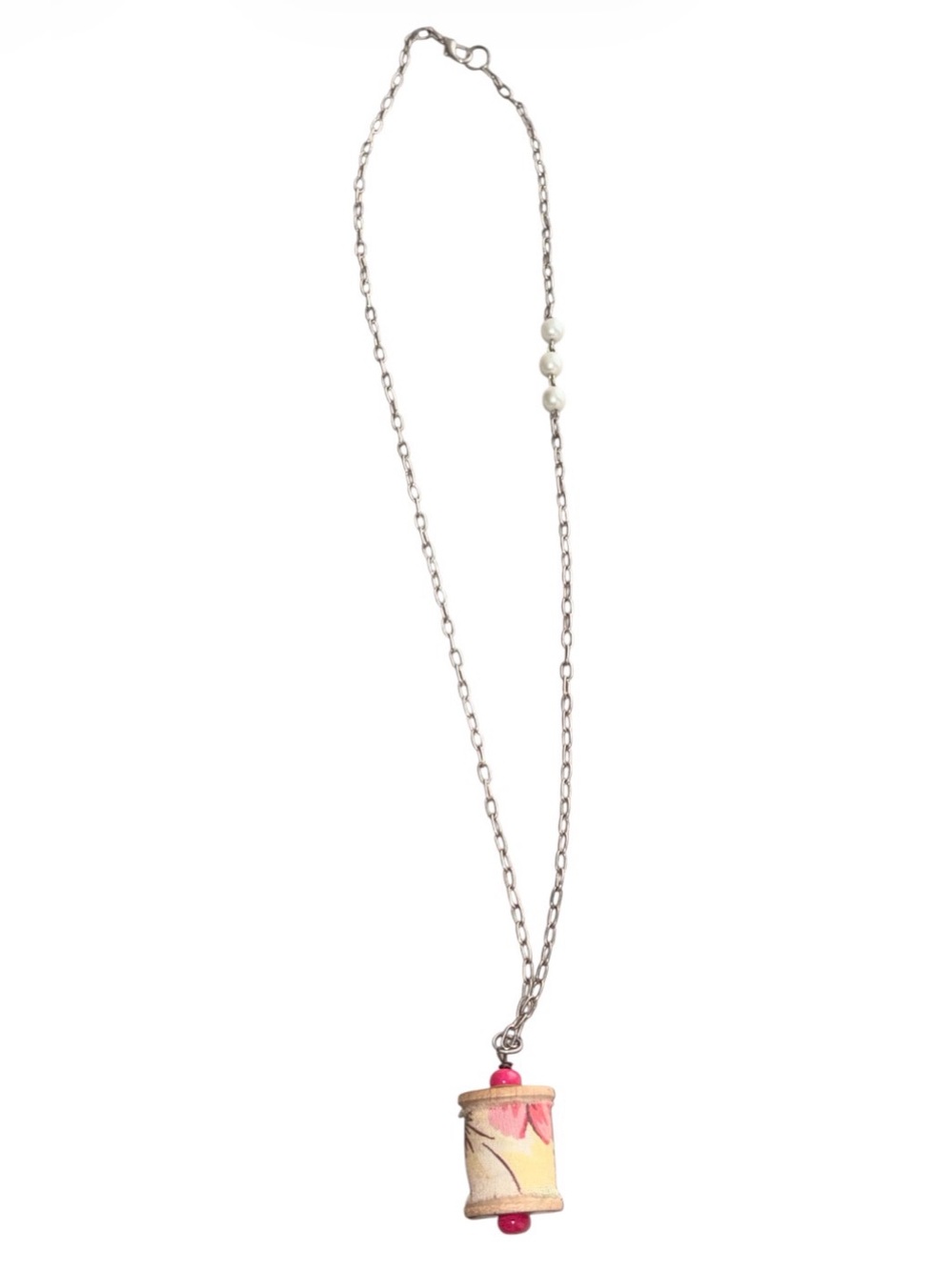 Handmade Artsy Long Necklace Vintage Thread Spool Pendant